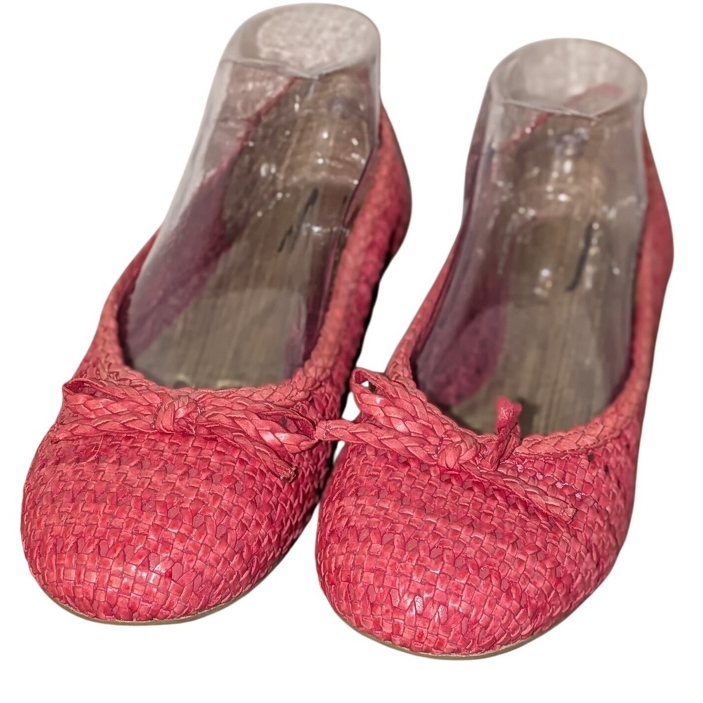 Talbots Womens Pink Woven Faux Nappa Leather Ballet Flats Braided Bow Size 9 NEW